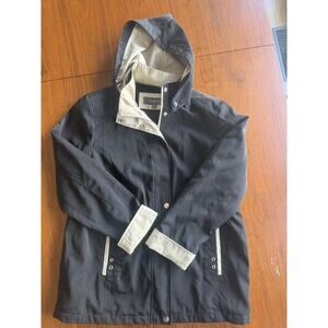Liz Claiborne Women's Black Hooded Rain Jacket w/Tan Accents - Size XLP